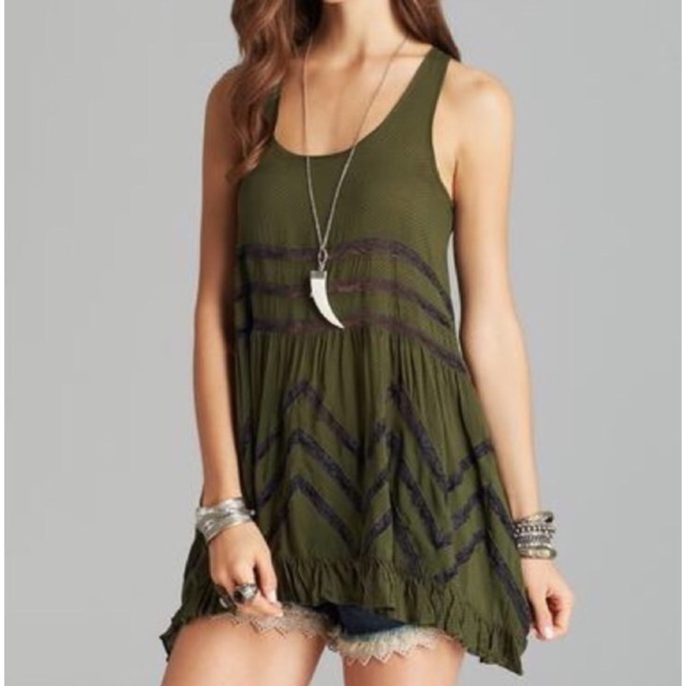 Olive Green Sleeveless Boho Tunic Top